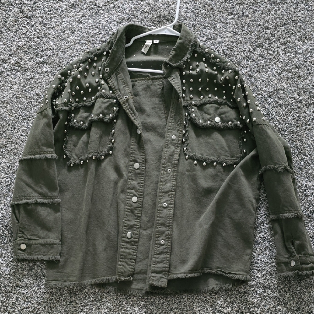 Elan Olive Green Studded Top